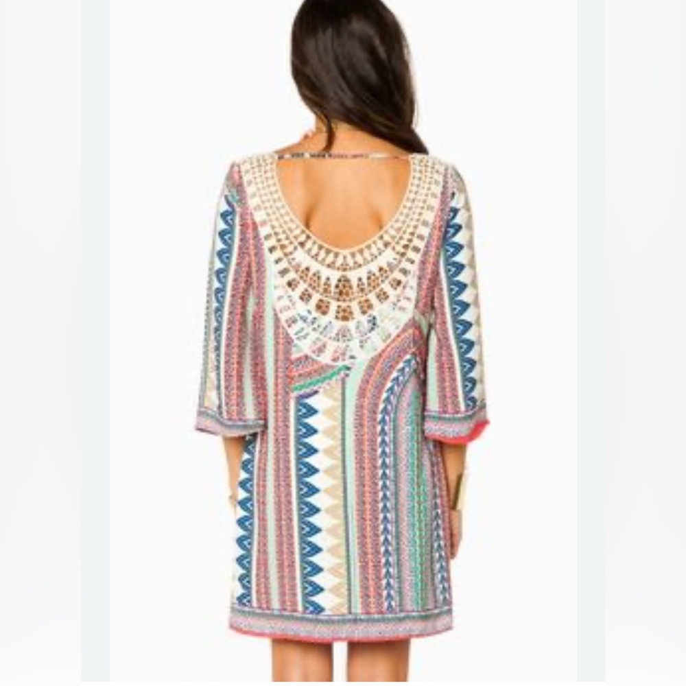 🎉Pink Owl Dress Embroidered Colorful Floral Large Bell Sleeves Sz S